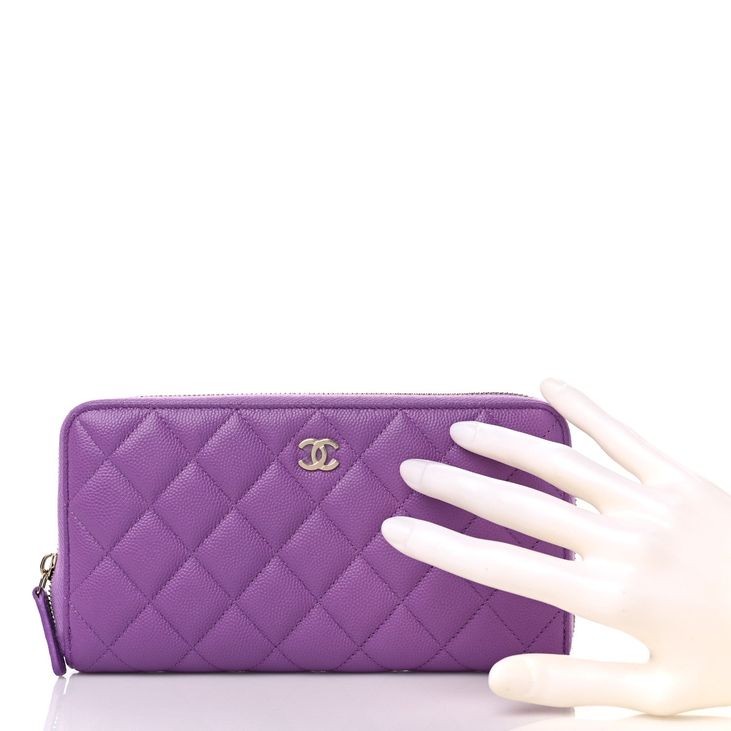 Chanel Caviar Quilted Large Gusset Zip Around Wallet Purple 2 of 14