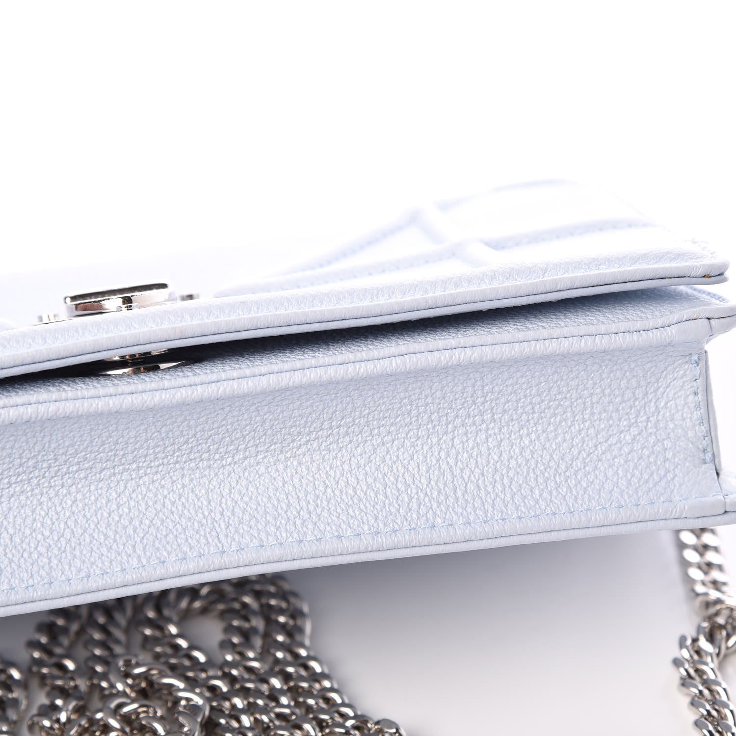 Christian Dior Grained Calfskin Diorama Wallet on Chain Pouch Light Blue 13 of 15