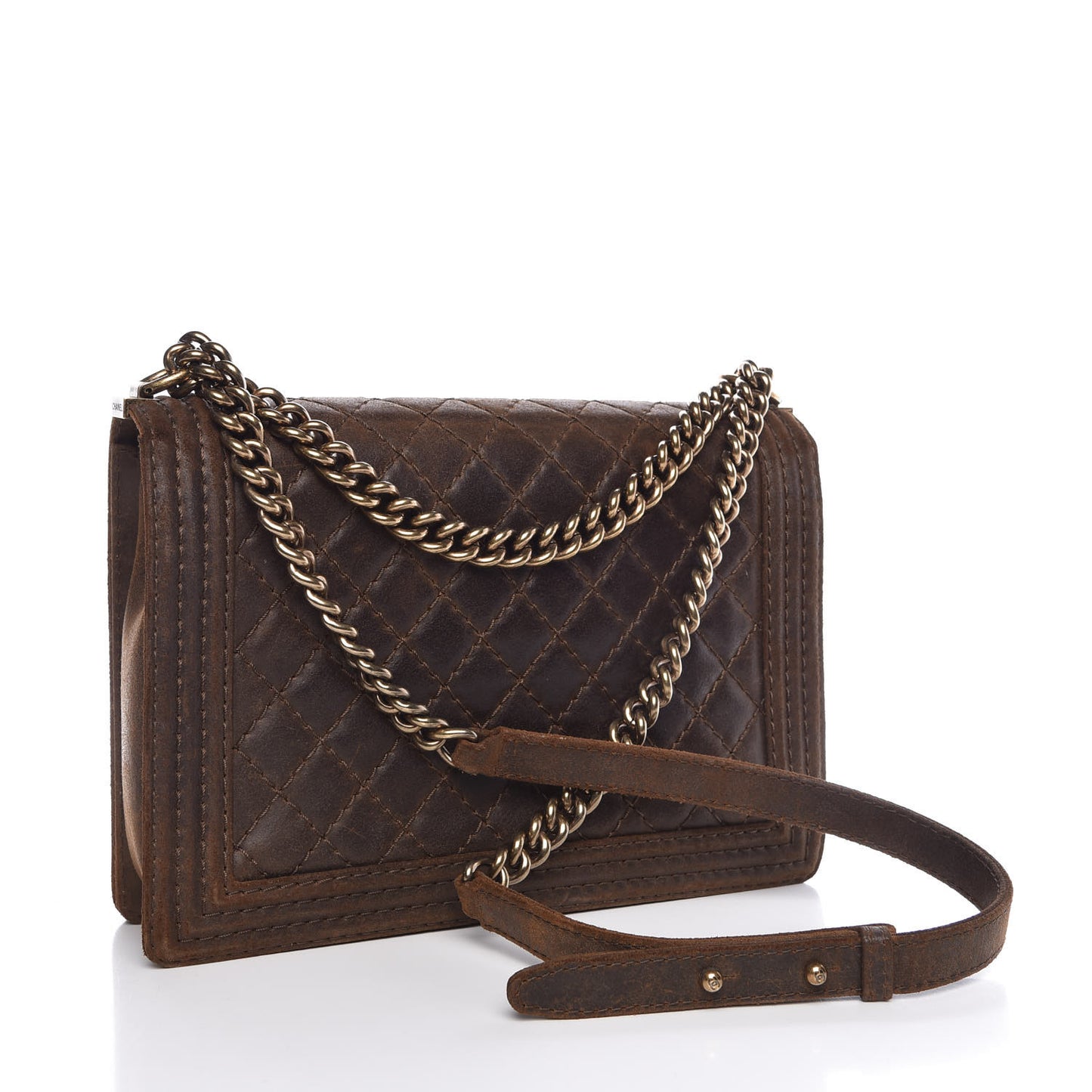 Nubuck Quilted Large Boy Flap Brown