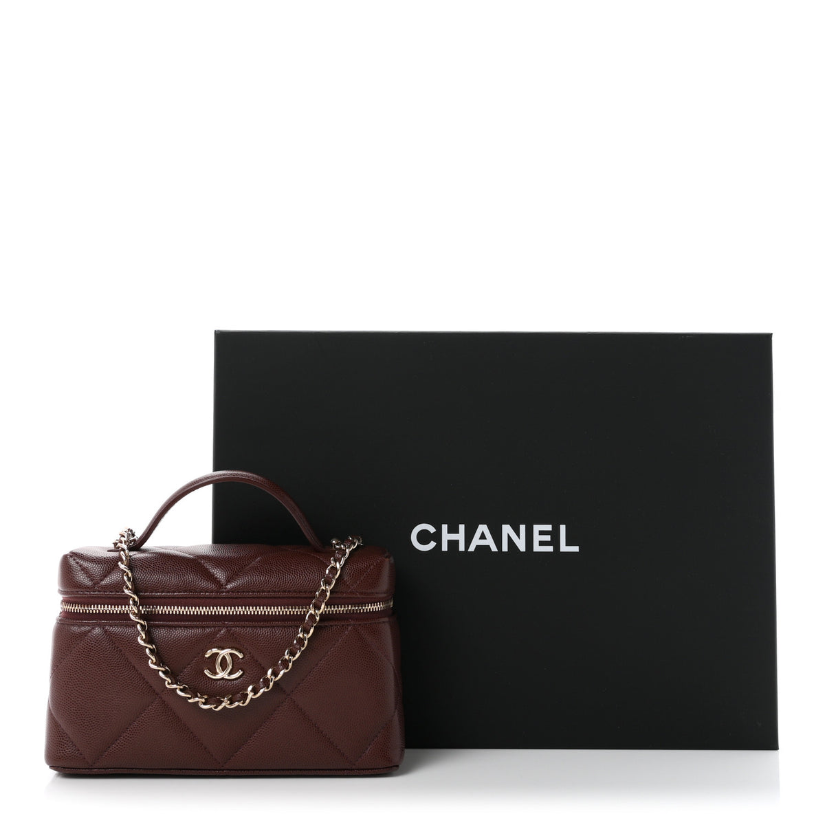 Chanel Caviar Quilted Top Handle Slim Vanity With Chain Dark Brown 11 of 11
