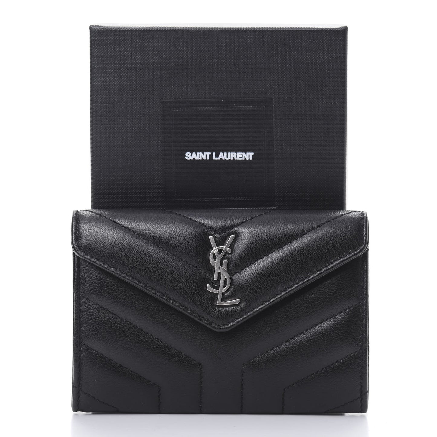 Lambskin Y Quilted Monogram Small Loulou Envelope Wallet Black