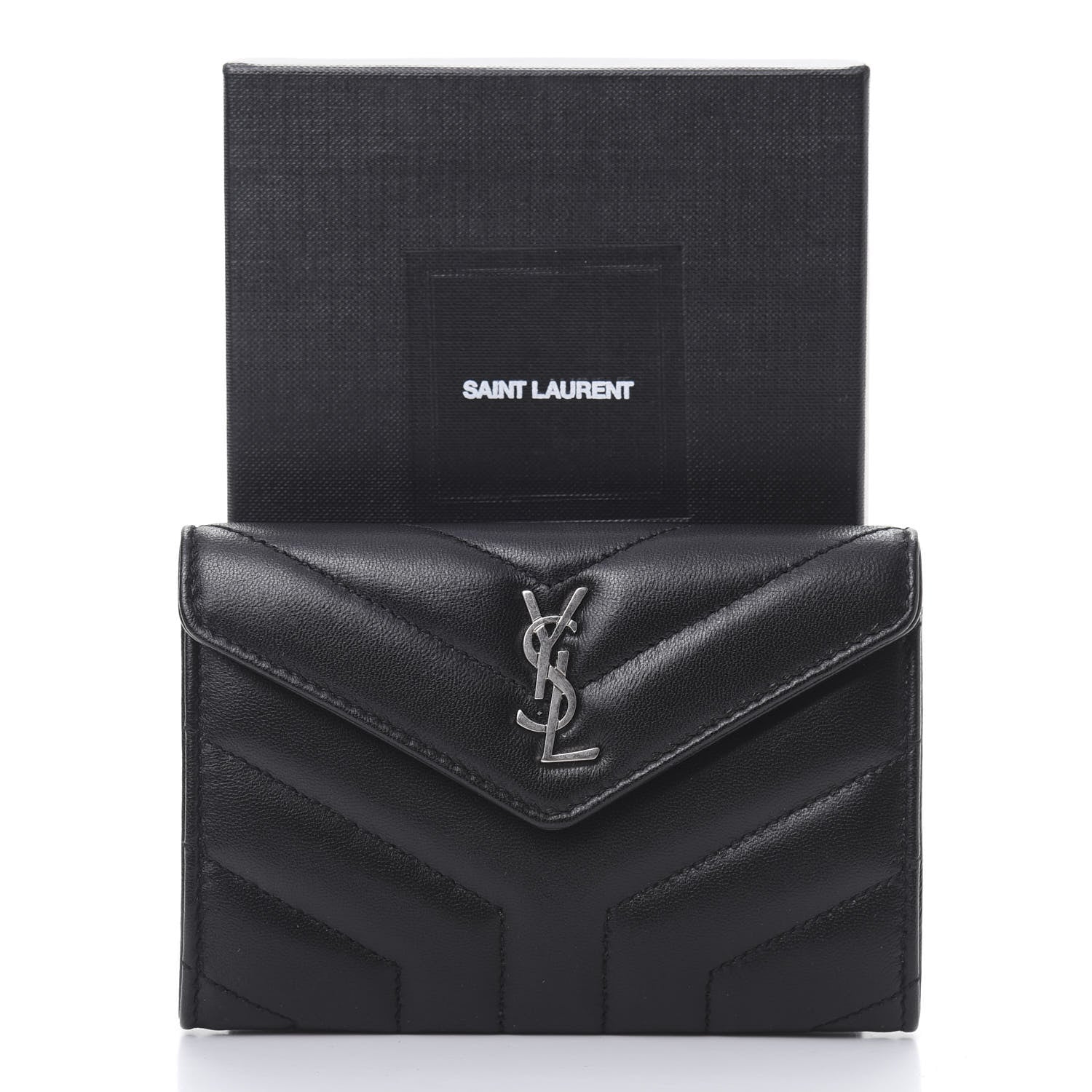 Saint Laurent Lambskin Y Quilted Monogram Small Loulou Envelope Wallet Black 8 of 8