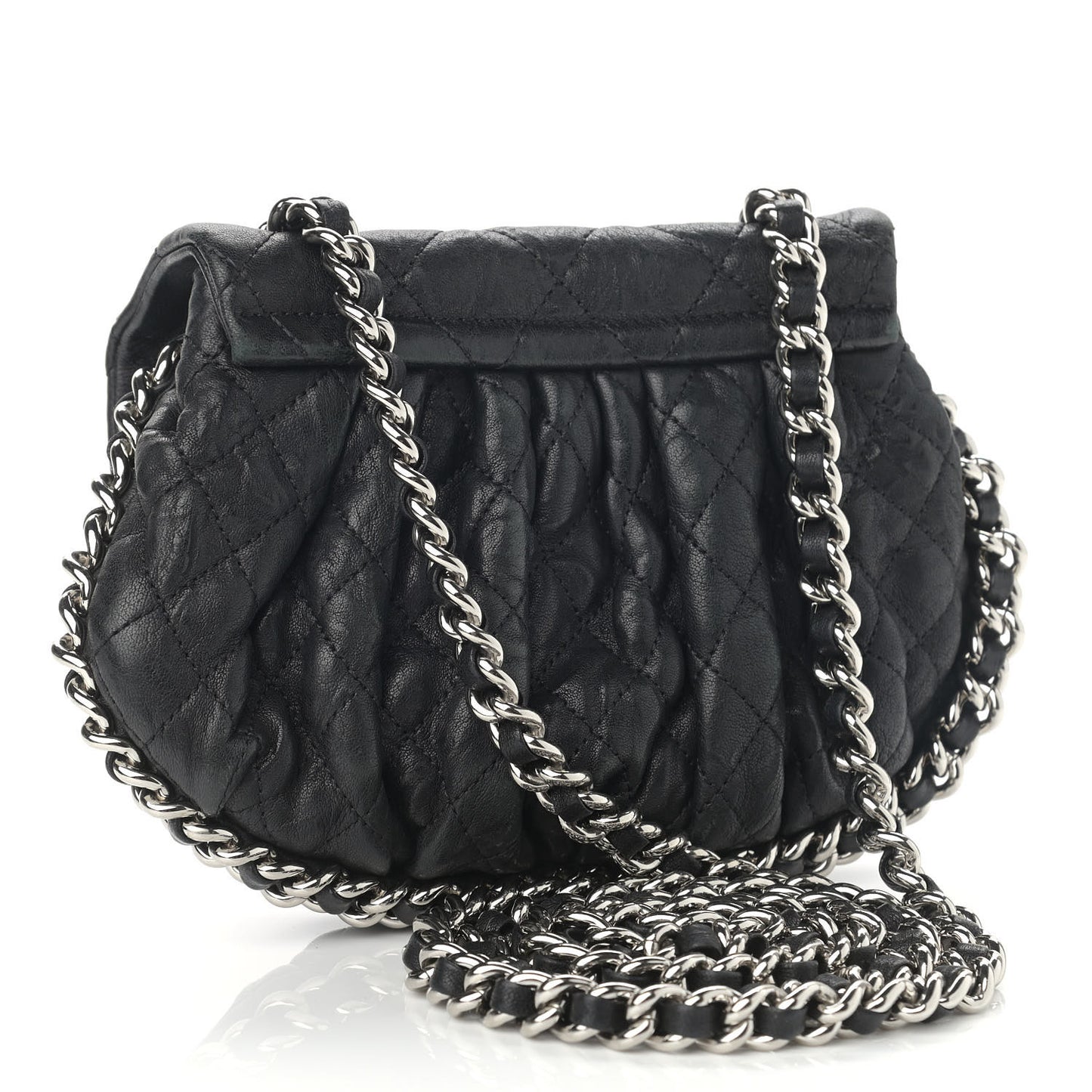 Washed Lambskin Quilted Mini Chain Around Messenger Black