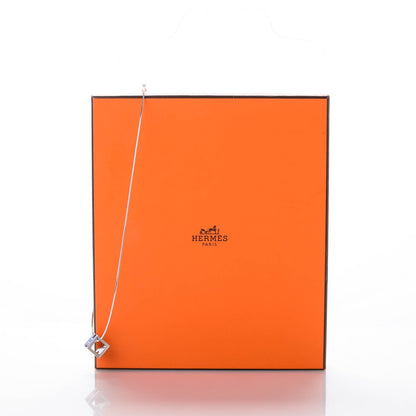 Hermes Lacquered Palladium Cage d'H Pendant Necklace Bleu Royal 3 of 5