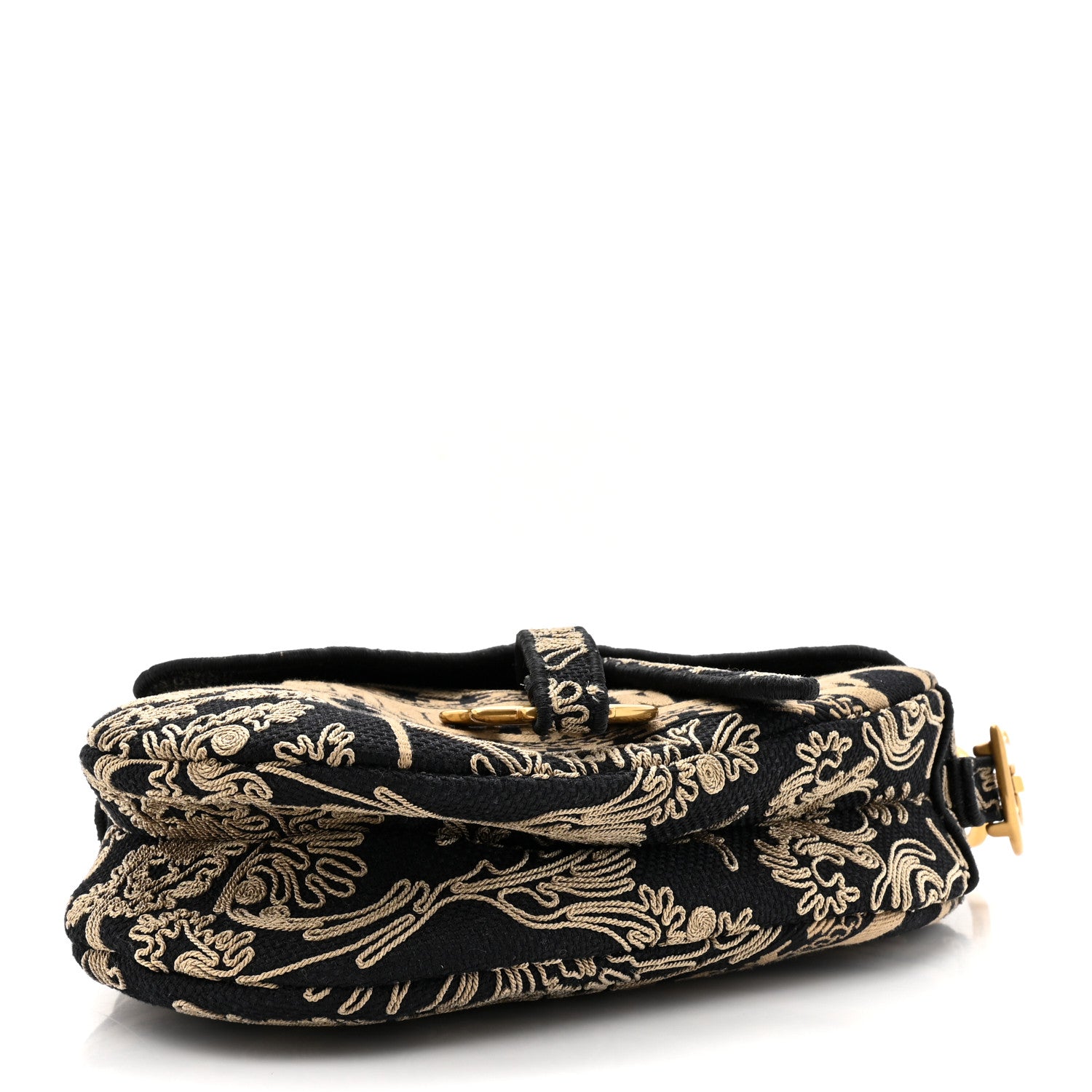 Christian Dior Canvas Embroidered Ornamental Cornely Saddle Bag Black Beige 4 of 10