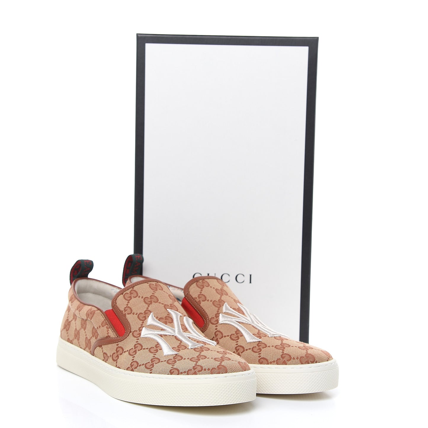 X MLB GG Monogram NY Yankees Embroidered Mens Slip On Sneakers 10 Beige Ruggine Rust