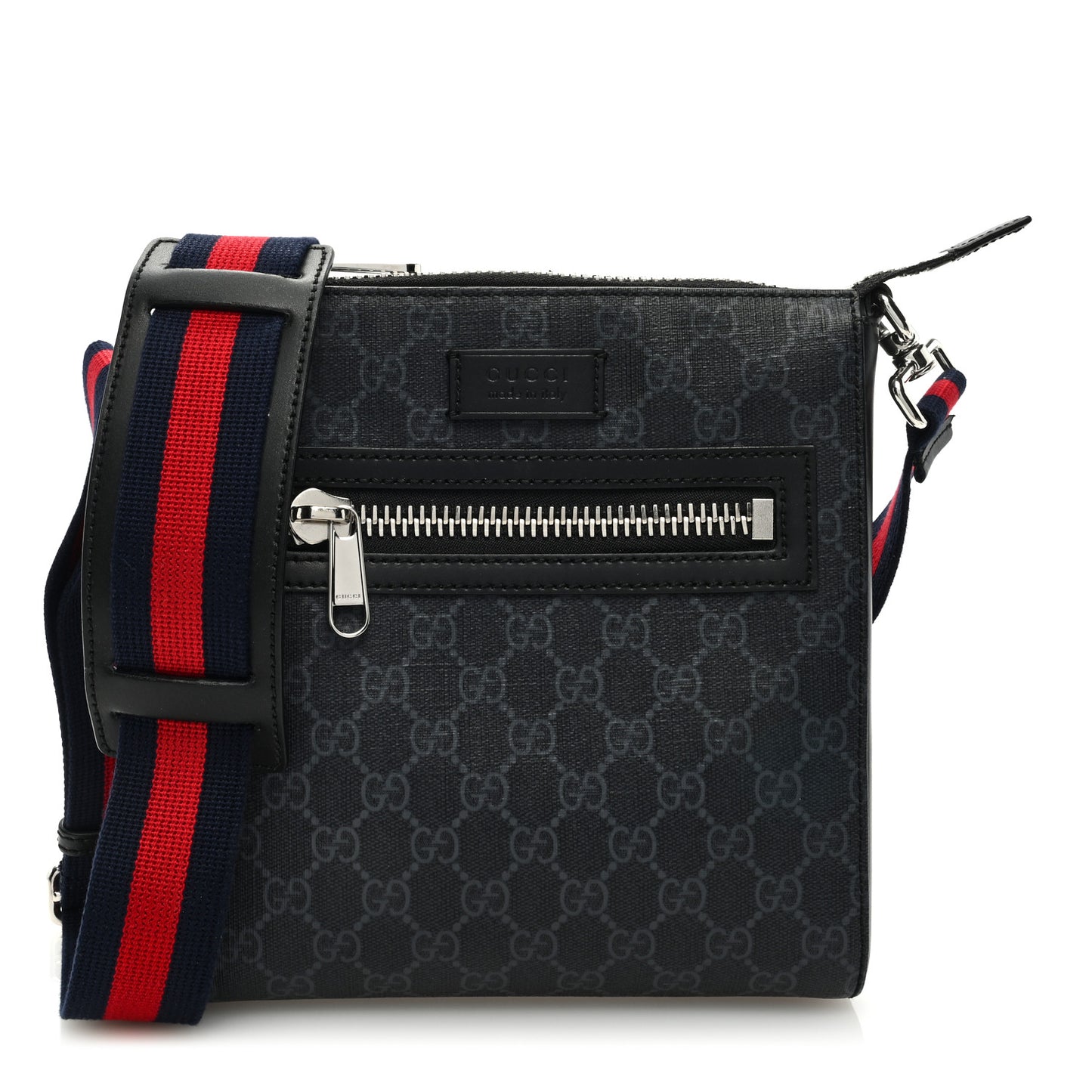GG Supreme Monogram Web Small Flat Messenger Bag Black Grey