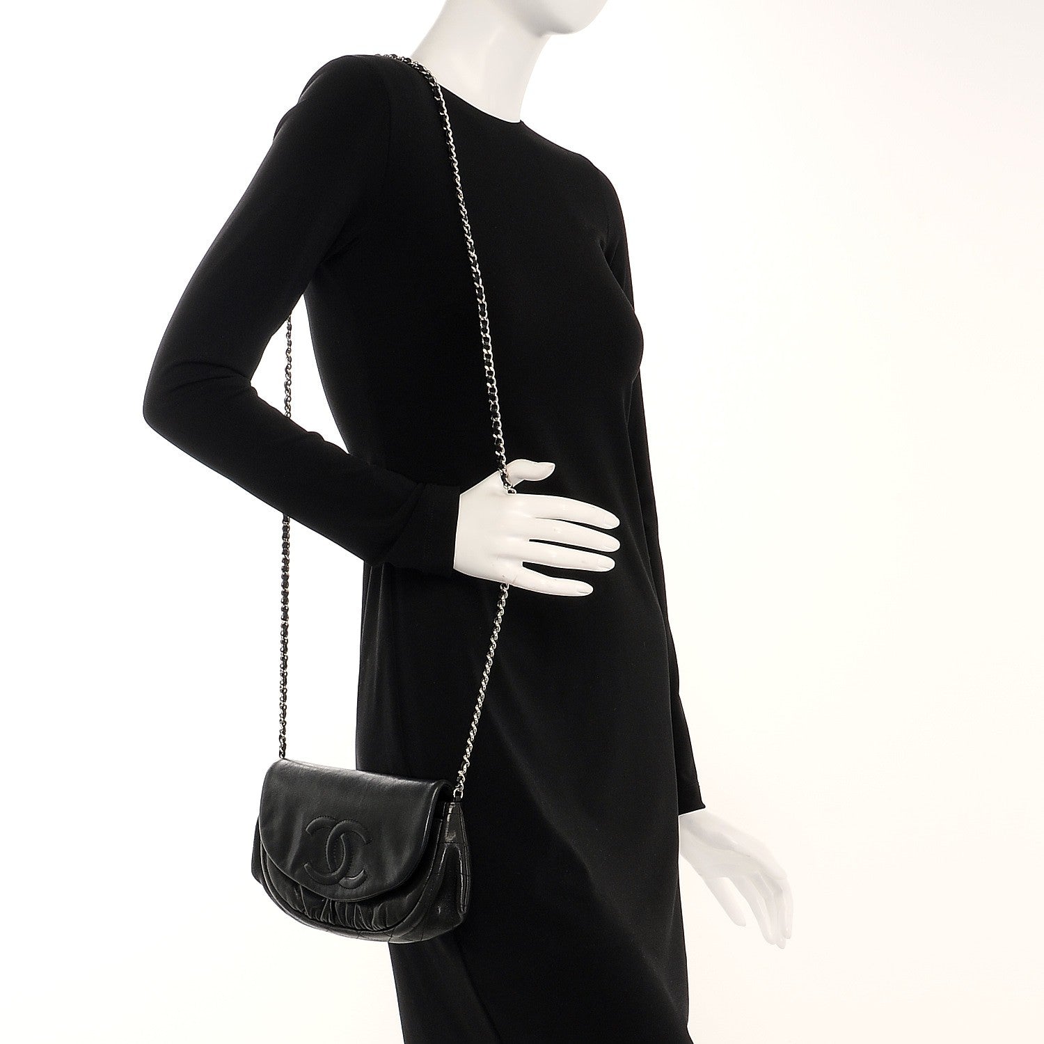 Chanel Lambskin Half Moon Wallet On Chain WOC Black 2 of 9