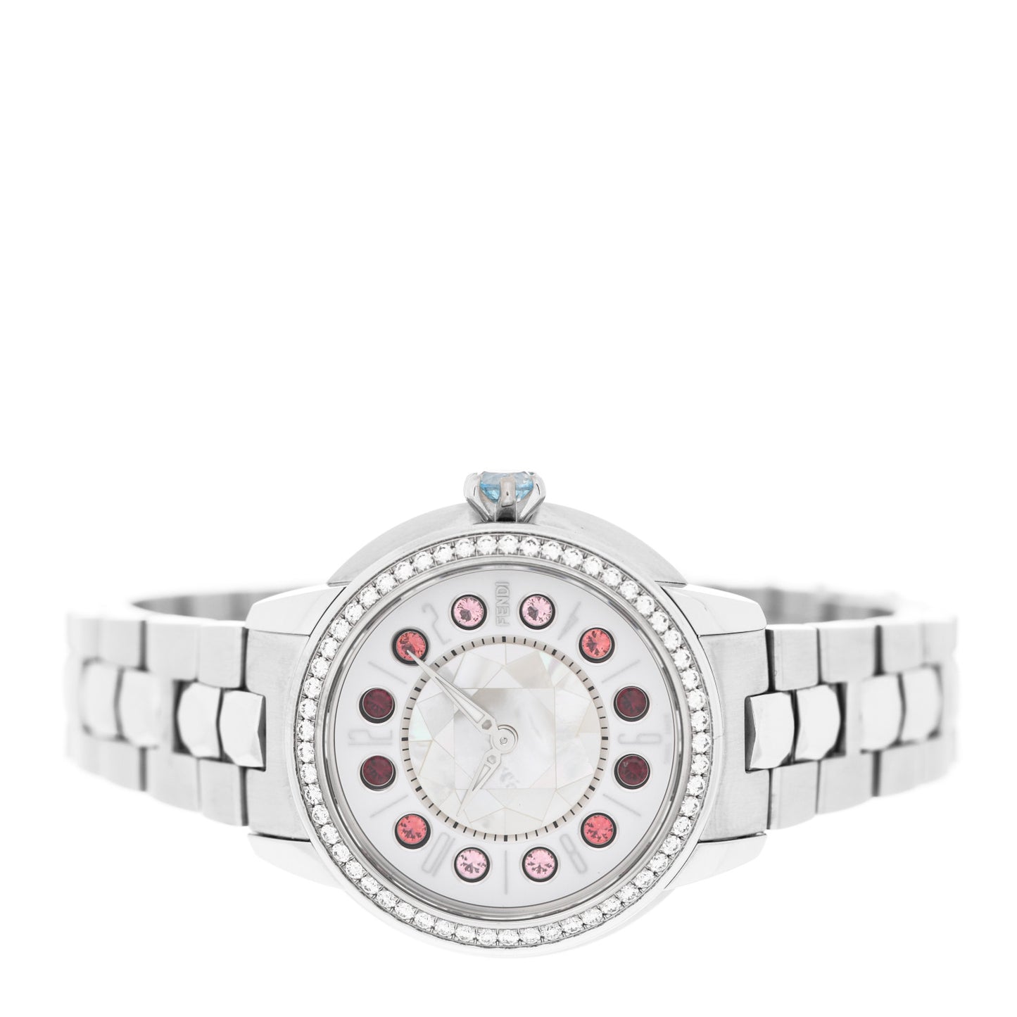 Stainless Steel Diamond Bezel Mother of Pearl Topaz 34mm Crazy Carats Quartz Watch