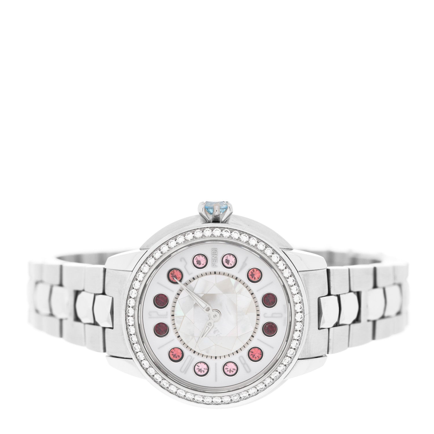 Fendi Stainless Steel Diamond Bezel Mother of Pearl Topaz 34mm Crazy Carats Quartz Watch 4 of 7