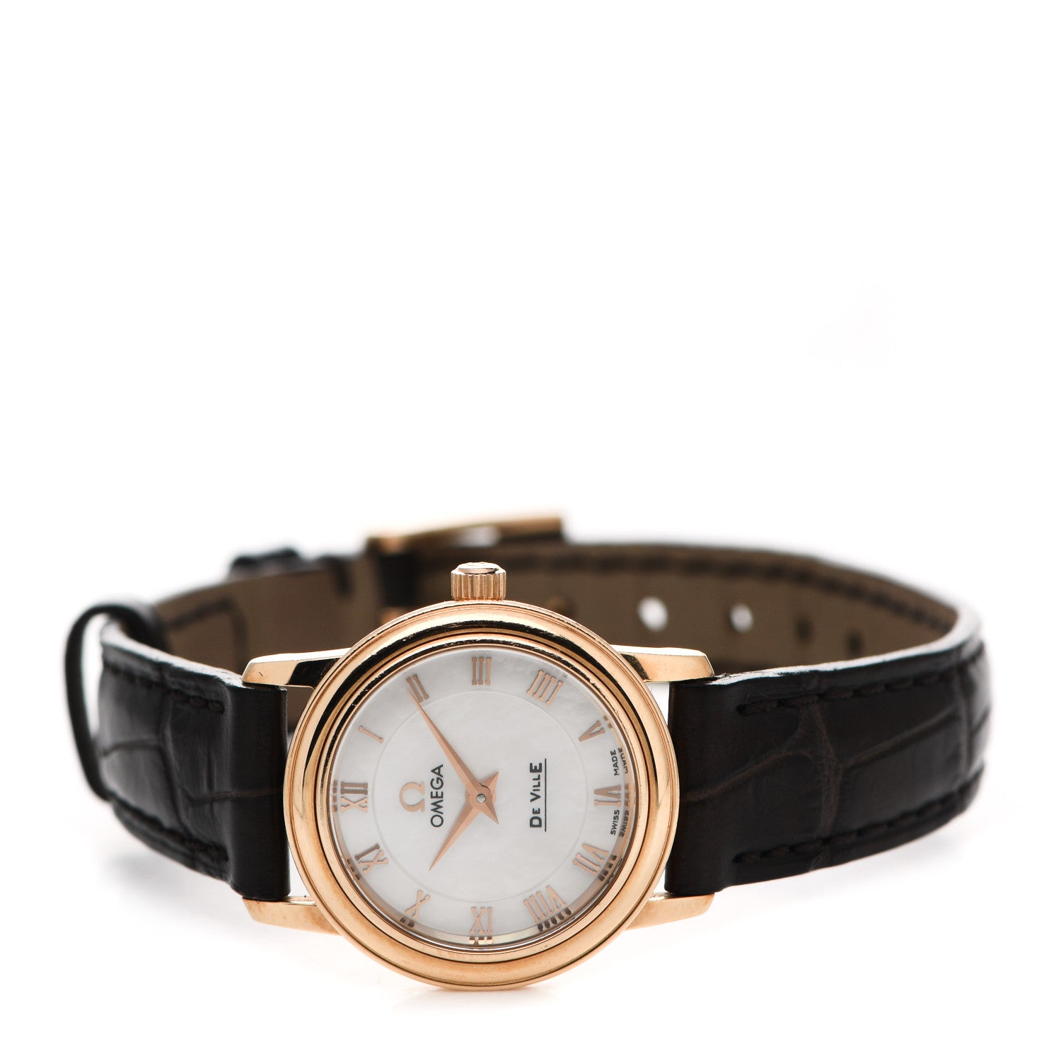 Omega 18K Yellow Gold Crocodile Mother of Pearl 22mm De Ville Prestige Quartz Watch 4670.71.02 2 of 5
