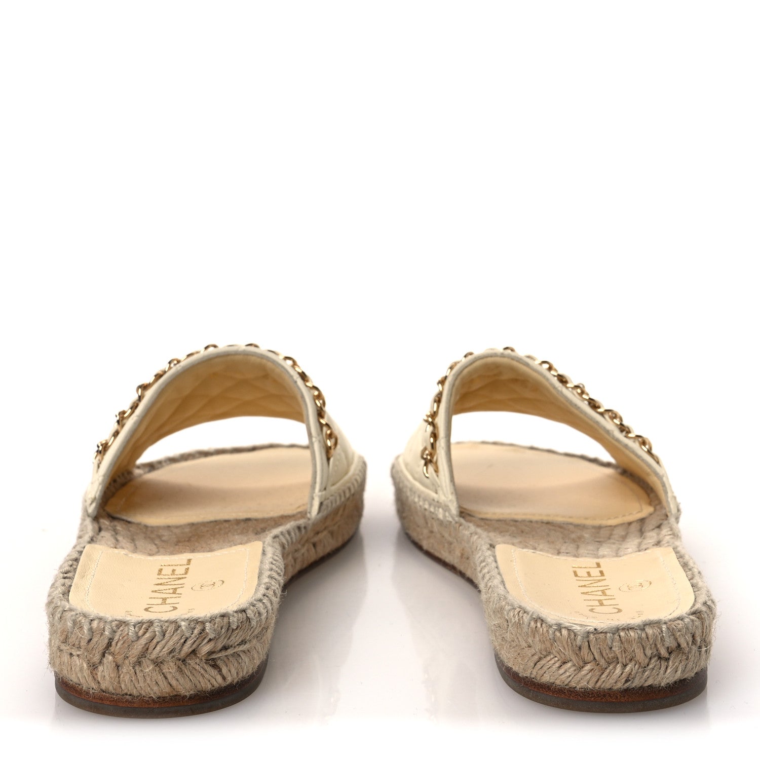 Chanel Lambskin Quilted CC Espadrille Slip On Sandals 36 Ivory 6 of 10