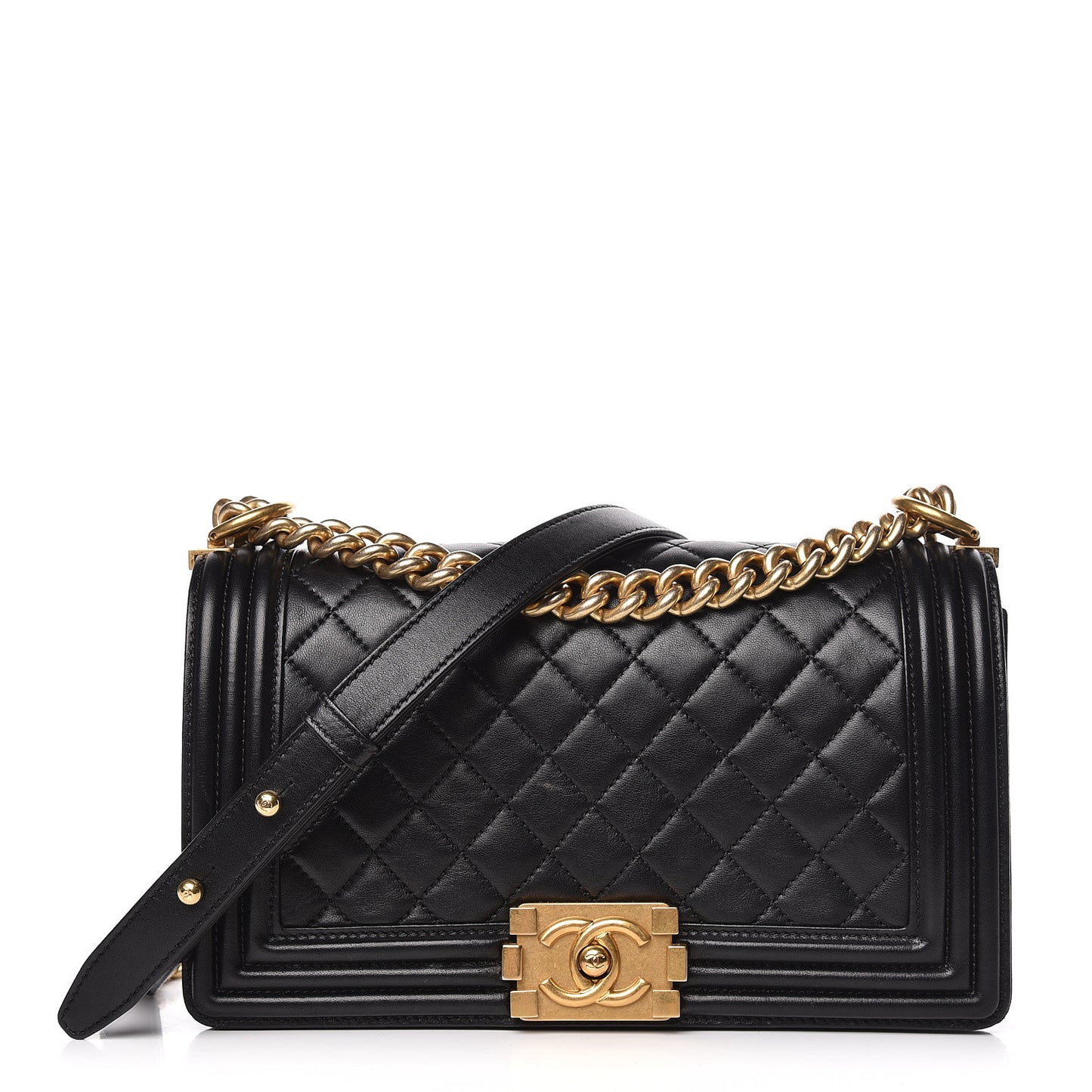 Lambskin Quilted Medium Boy Flap Black