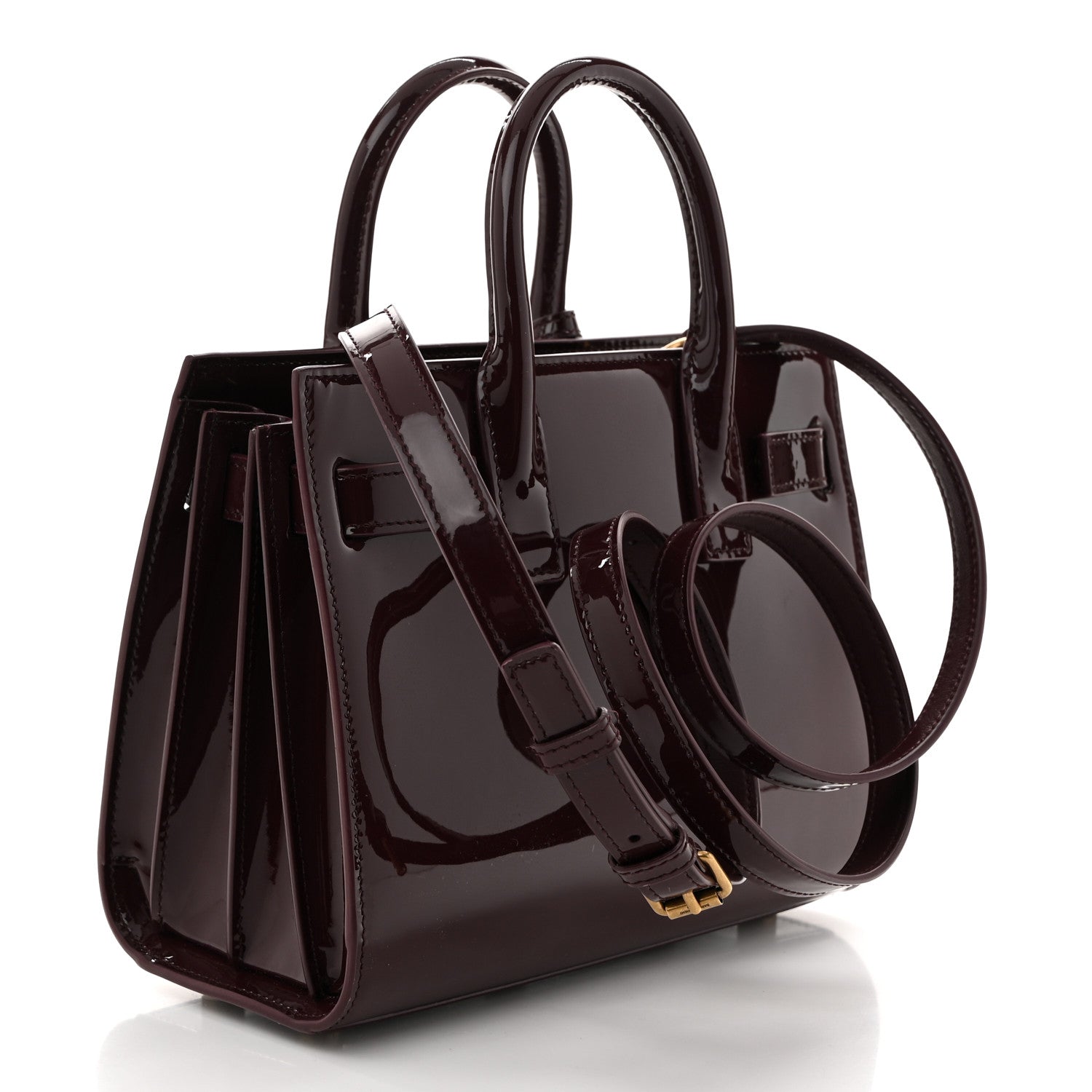 Saint Laurent Patent Nano Sac de Jour Dark Red Wine 3 of 9