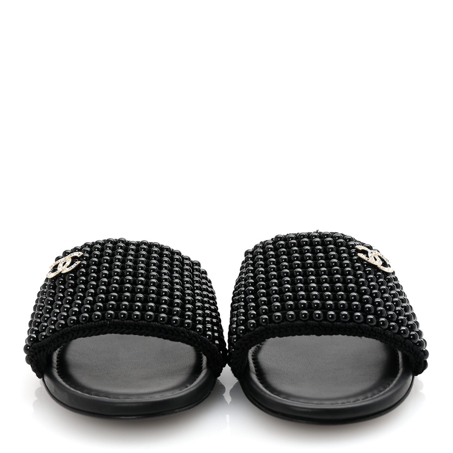 Chanel Pearl Crystal CC Mules Sandals 36 Black 3 of 10
