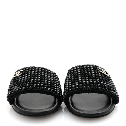 Chanel Pearl Crystal CC Mules Sandals 36 Black 3 of 10