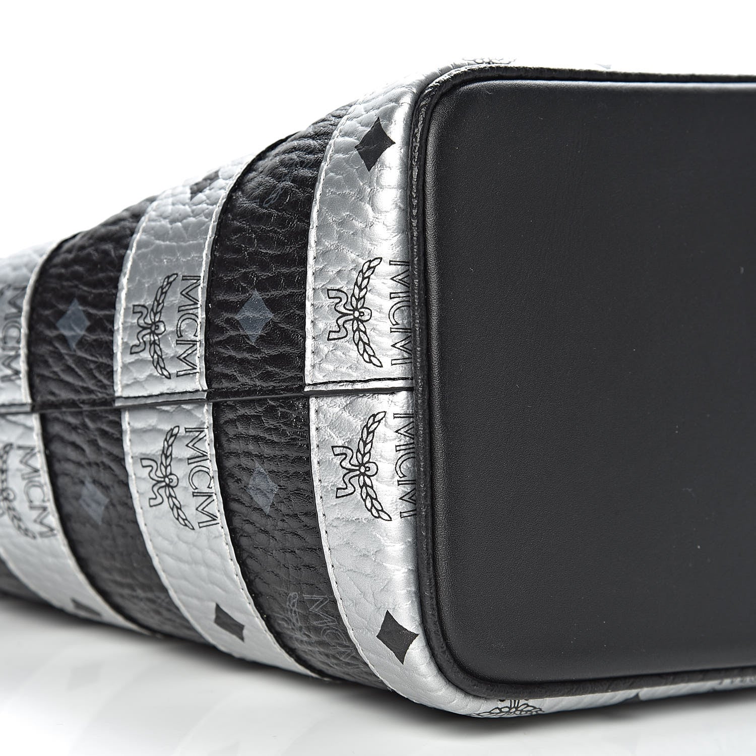 MCM Visetos Spot Stripped Medium Shopping Tote Black Silver 8 of 10