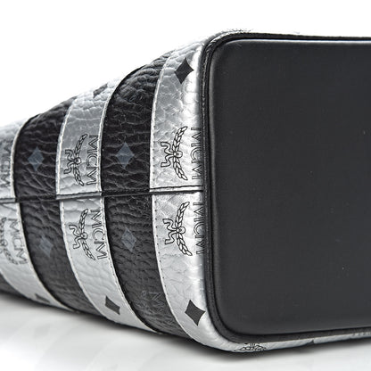 MCM Visetos Spot Stripped Medium Shopping Tote Black Silver 8 of 10