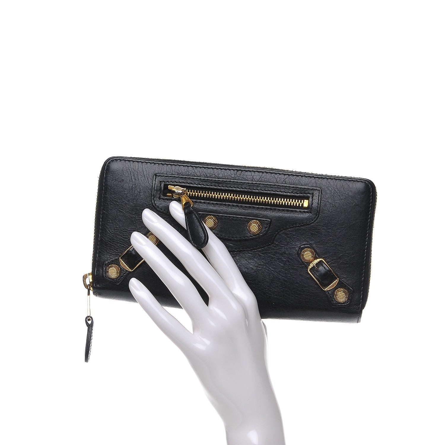 Balenciaga Agneau Giant 12 Gold Hardware Continental Zip Around Wallet Black 2 of 8