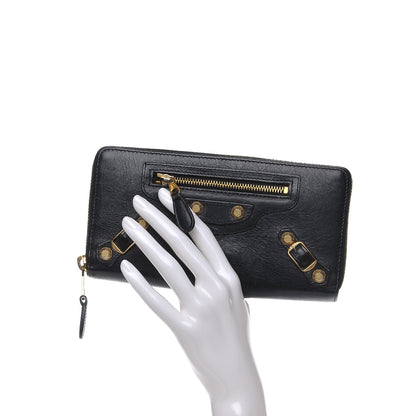 Balenciaga Agneau Giant 12 Gold Hardware Continental Zip Around Wallet Black 2 of 8
