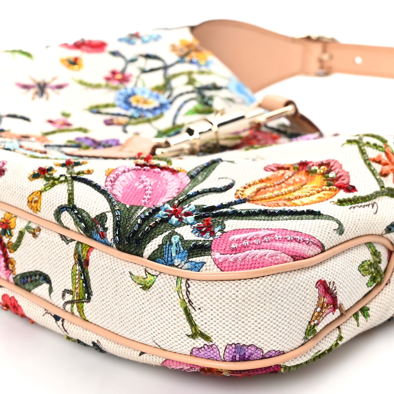 Gucci Canvas Beaded Floral Flora Small Jackie O Hobo White 10 of 10