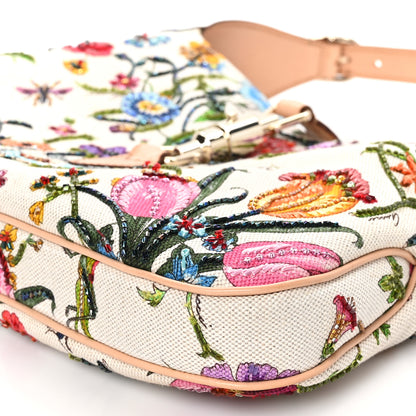 Gucci Canvas Beaded Floral Flora Small Jackie O Hobo White 10 of 10
