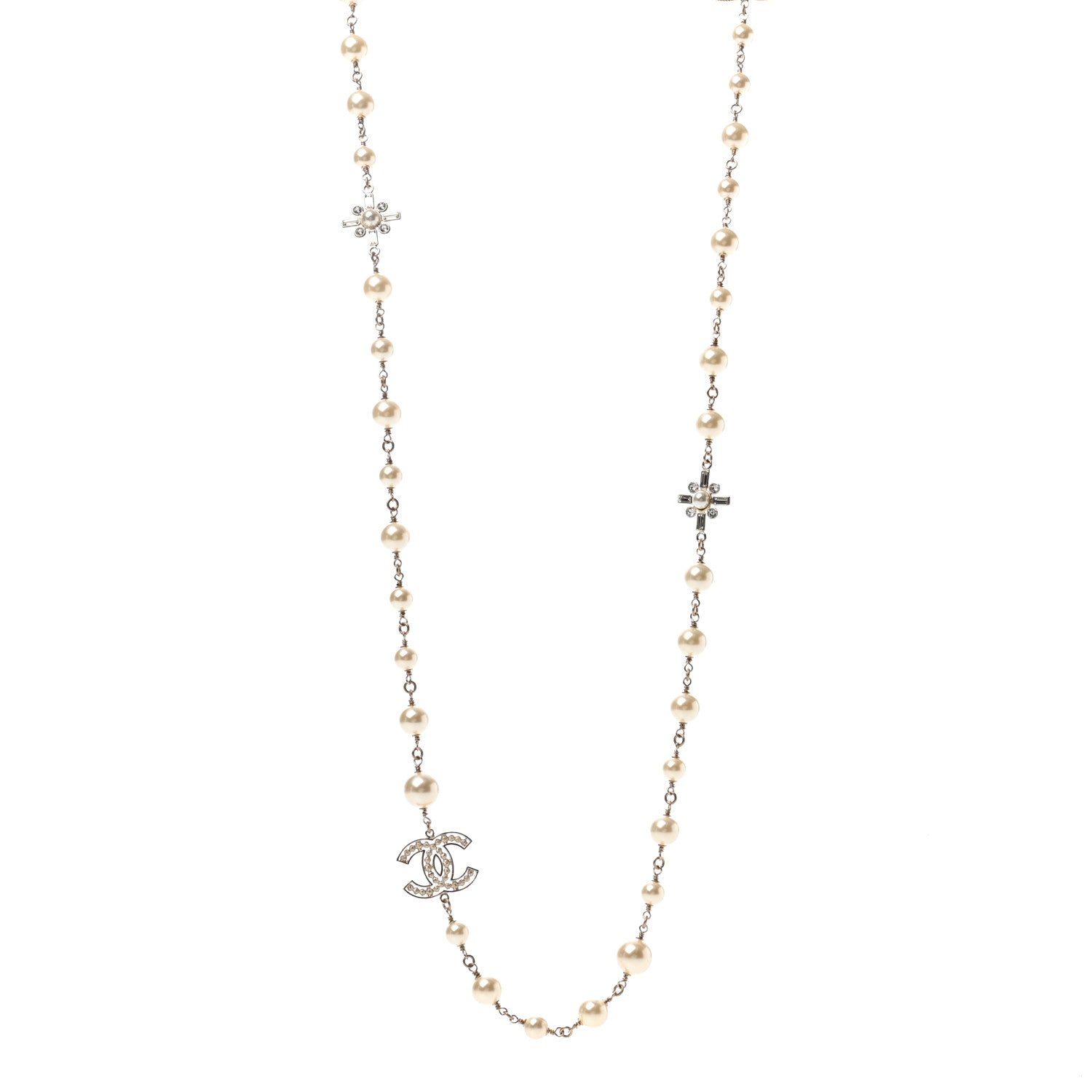 Chanel Crystal Pearl CC Long Necklace Gold 1 of 6