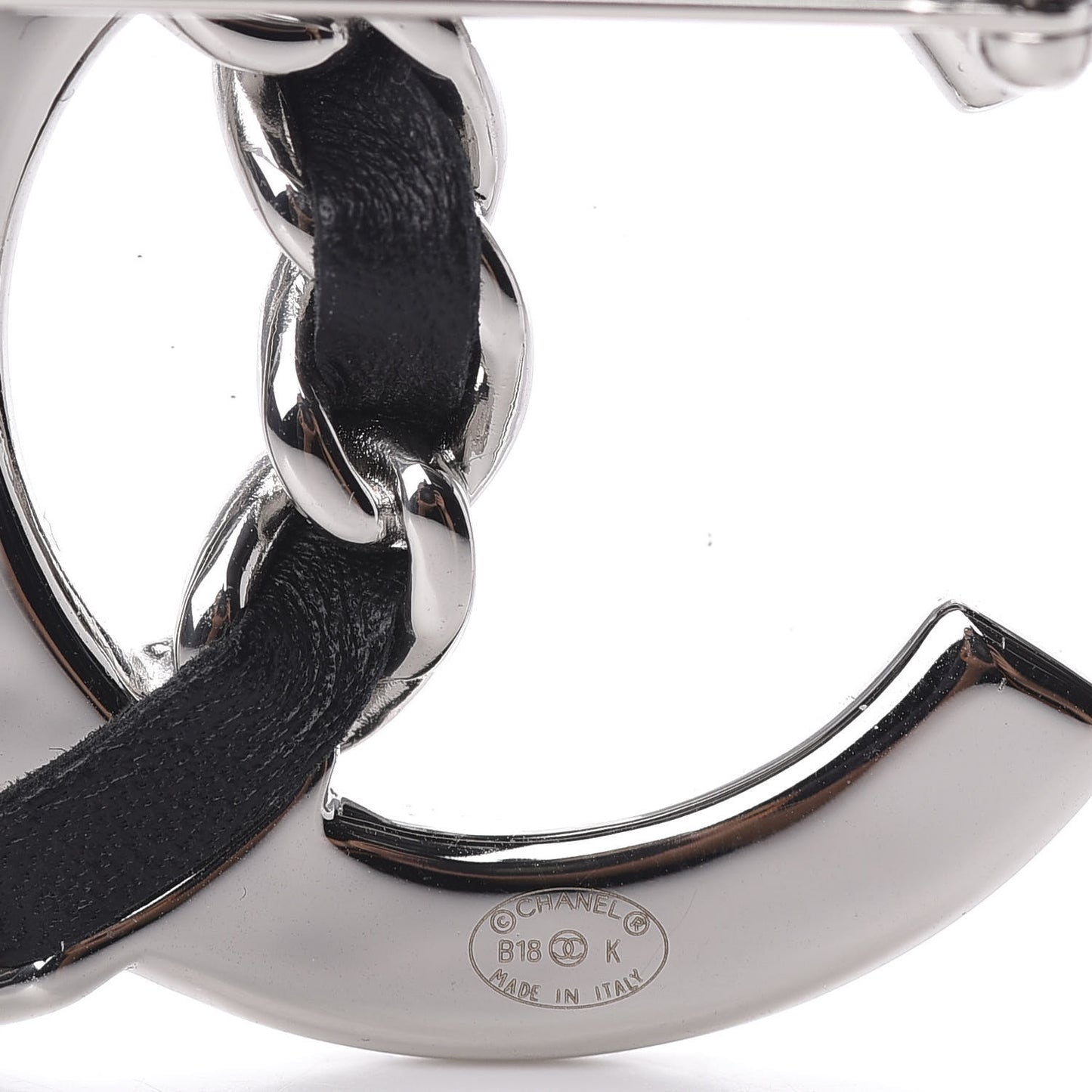 Lambskin Baguette Crystal CC Chain Brooch Black Silver