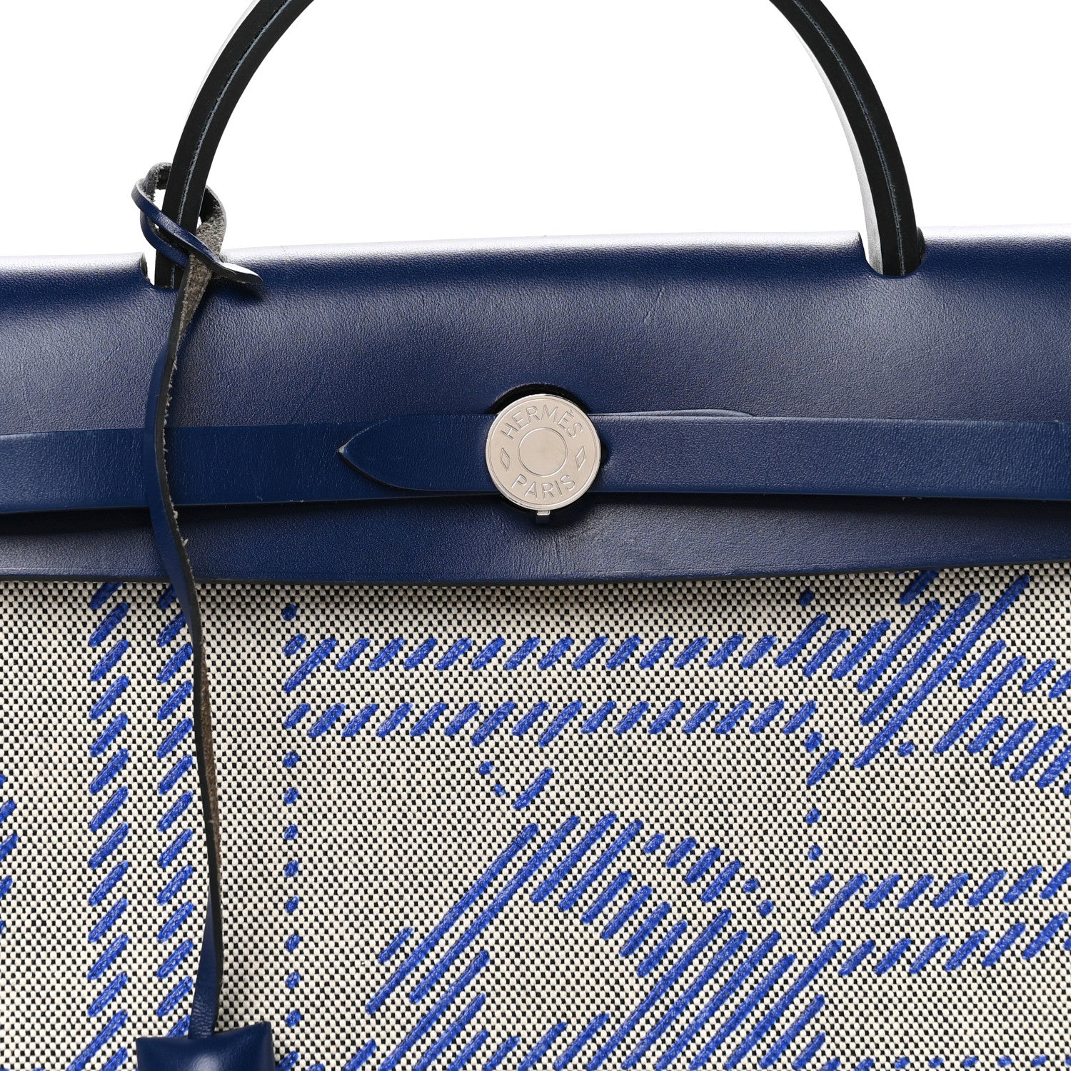 Hermes Vache Hunter Toile H Brides de Gala Herbag Zip Retourne 31 PM Bleu De France Ecru Black Bleu Saphir 9 of 12