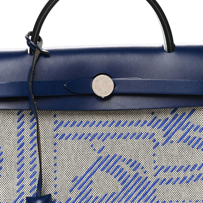 Hermes Vache Hunter Toile H Brides de Gala Herbag Zip Retourne 31 PM Bleu De France Ecru Black Bleu Saphir 9 of 12