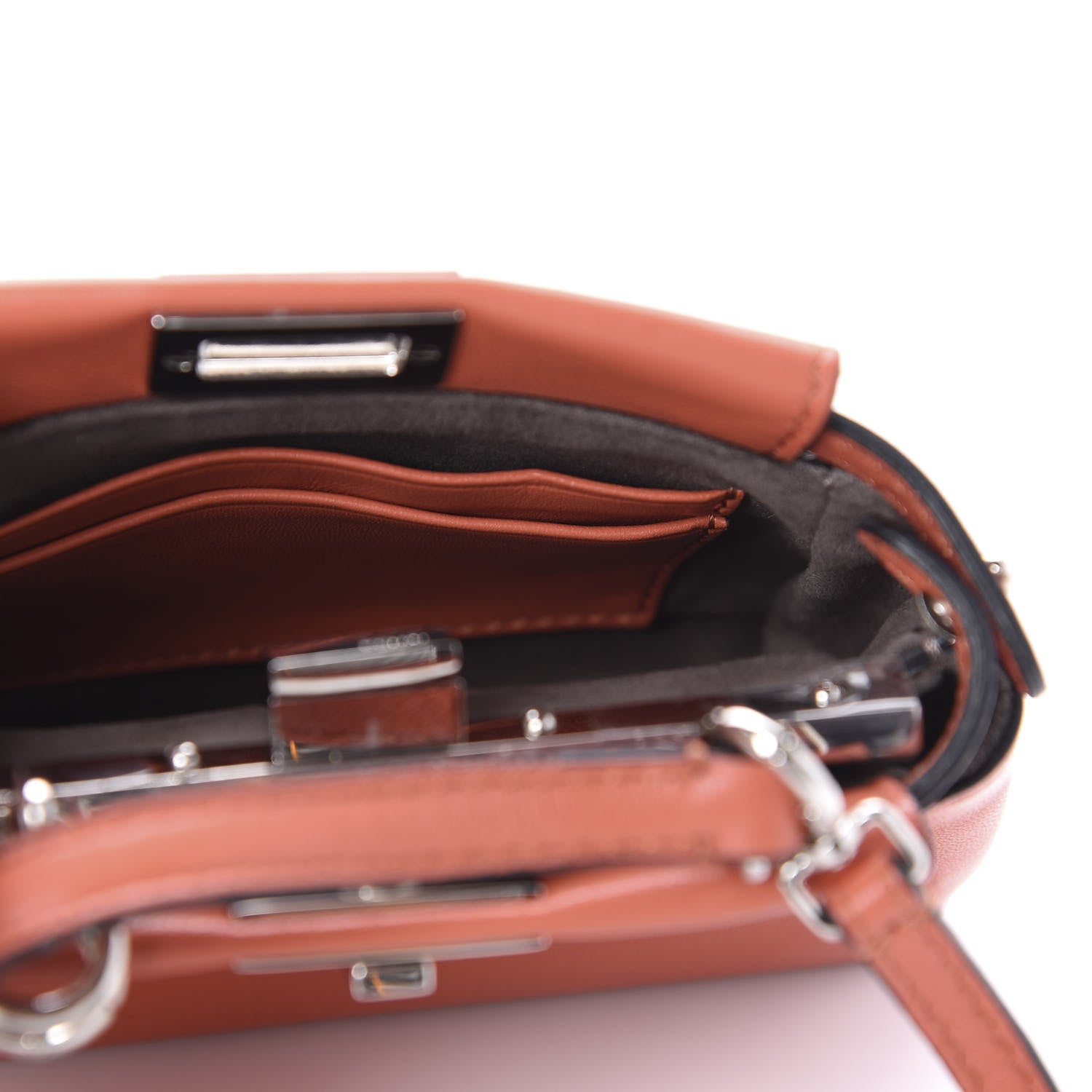 Fendi Shiny Nappa Micro Peekaboo Iconic Satchel Rosso Pimento 5 of 11
