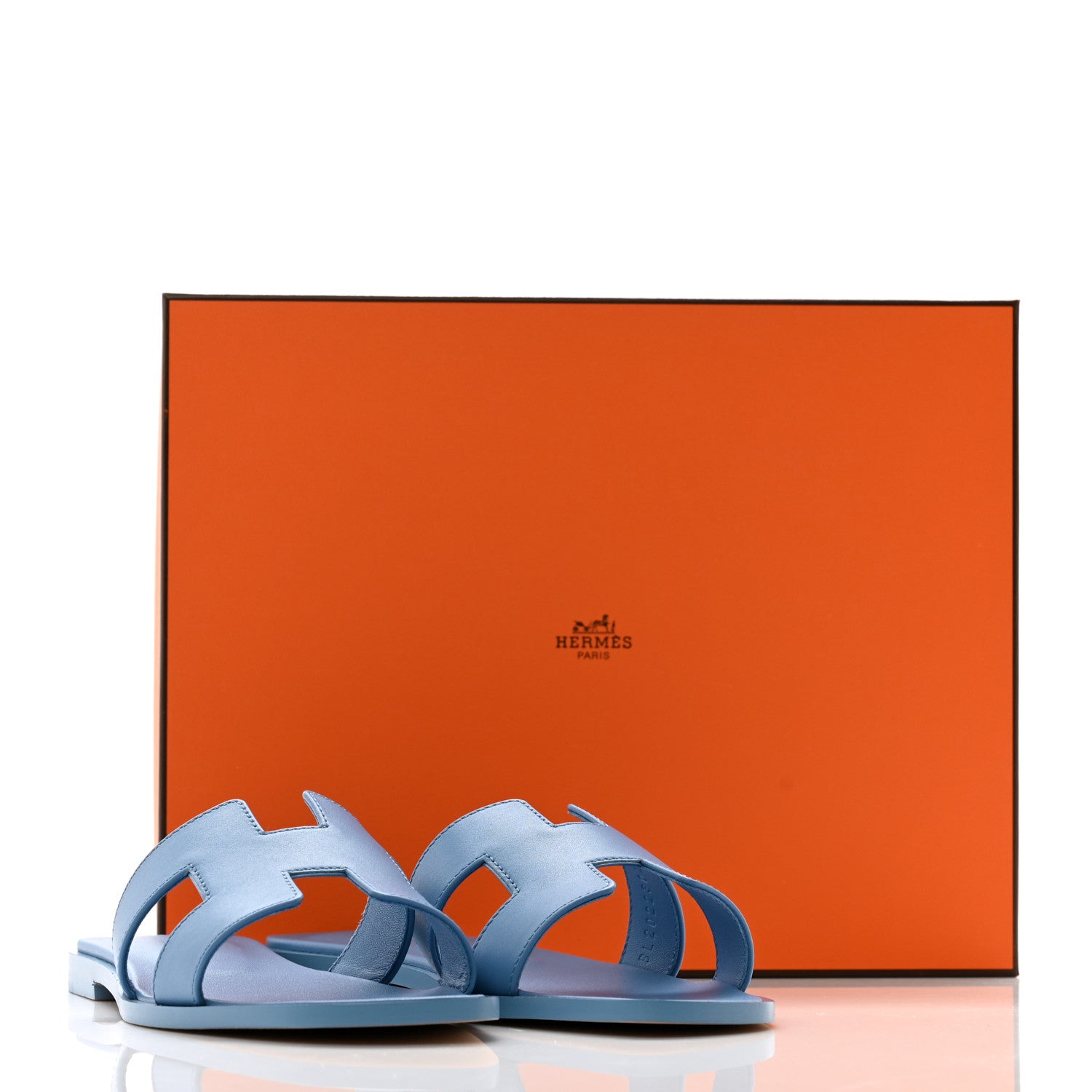 Hermes Box Calfskin Oran Sandals 37.5 Bleu Cameo 9 of 9