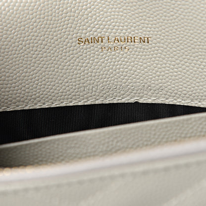 Saint Laurent Grain De Poudre Matelasse Chevron Monogram Envelope Chain Wallet Porcellana 6 of 9