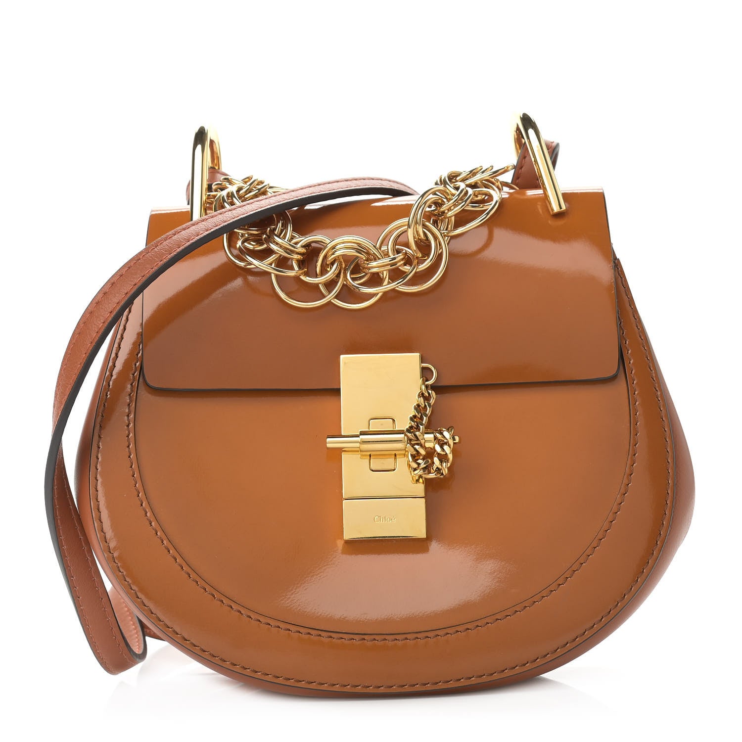 Chloe Patent Calfskin Mini Drew Bijou Shoulder Bag Tan 1 of 8
