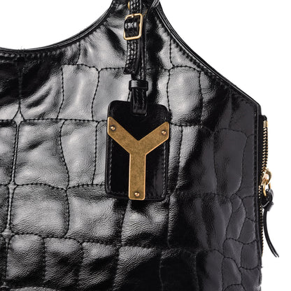 Saint Laurent Patent Crocodile Embossed Tribute Tote Black 10 of 13