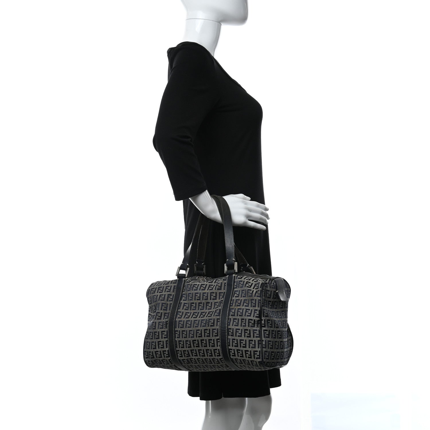 Fendi Zucchino Mini Boston Satchel Navy 2 of 11