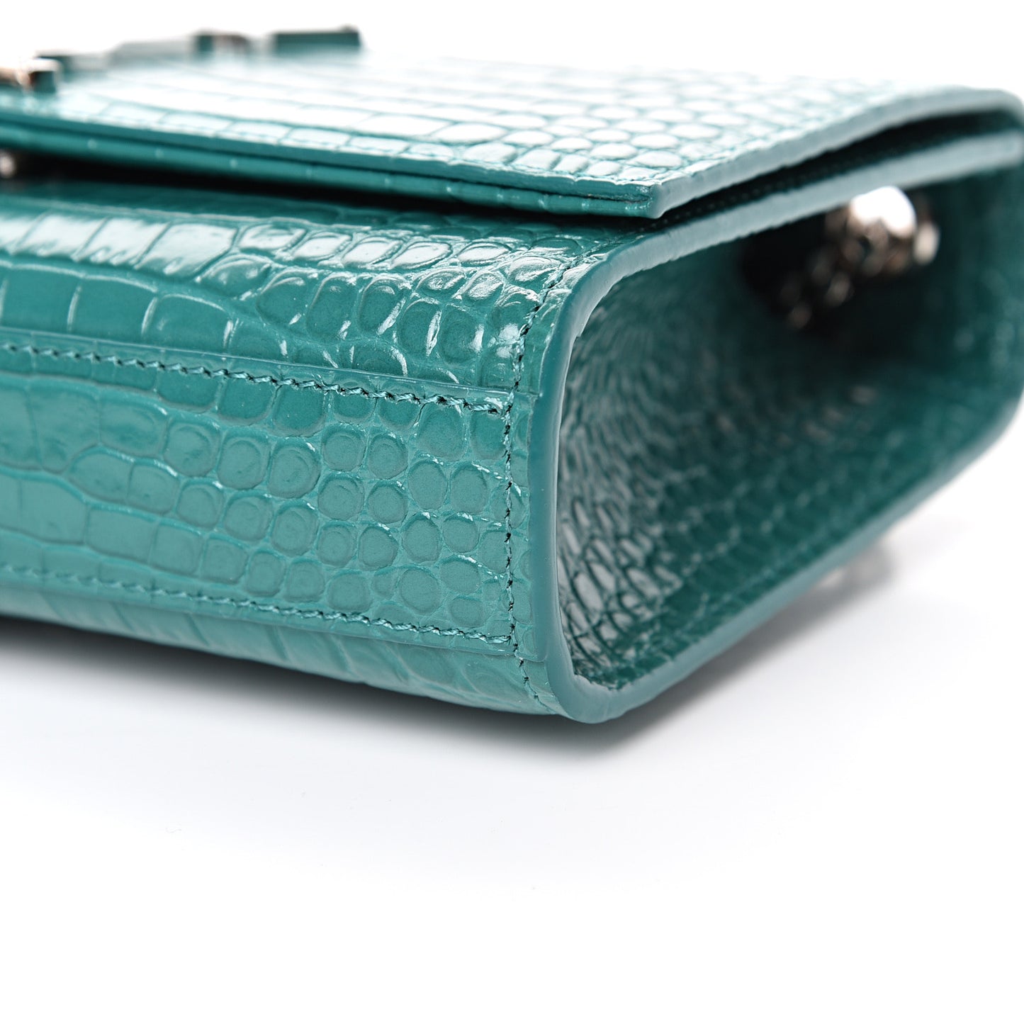 Calfskin Crocodile Embossed Monogram Small Kate Tassel Satchel Green