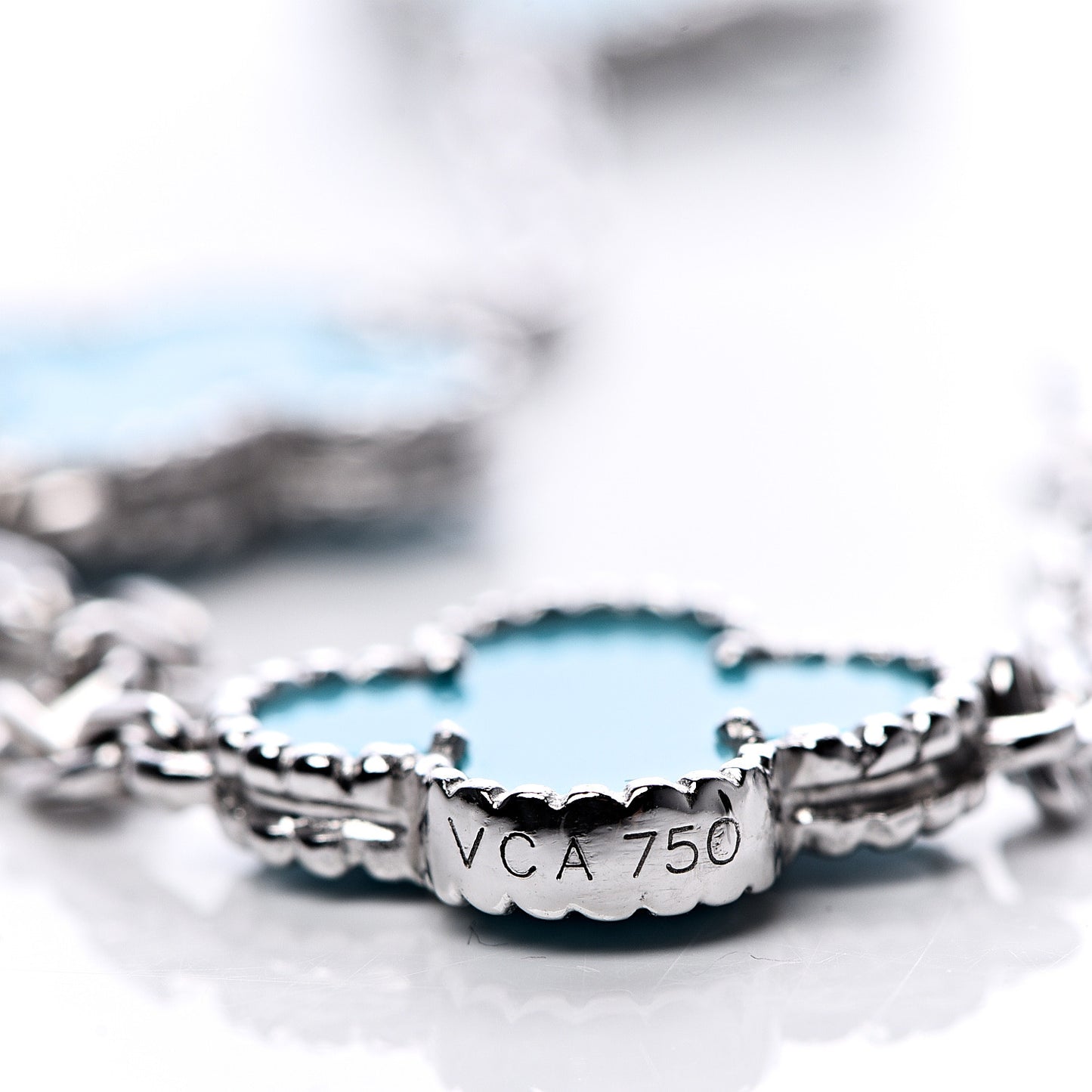 18K White Gold Turquoise 10 Motifs Vintage Alhambra Necklace