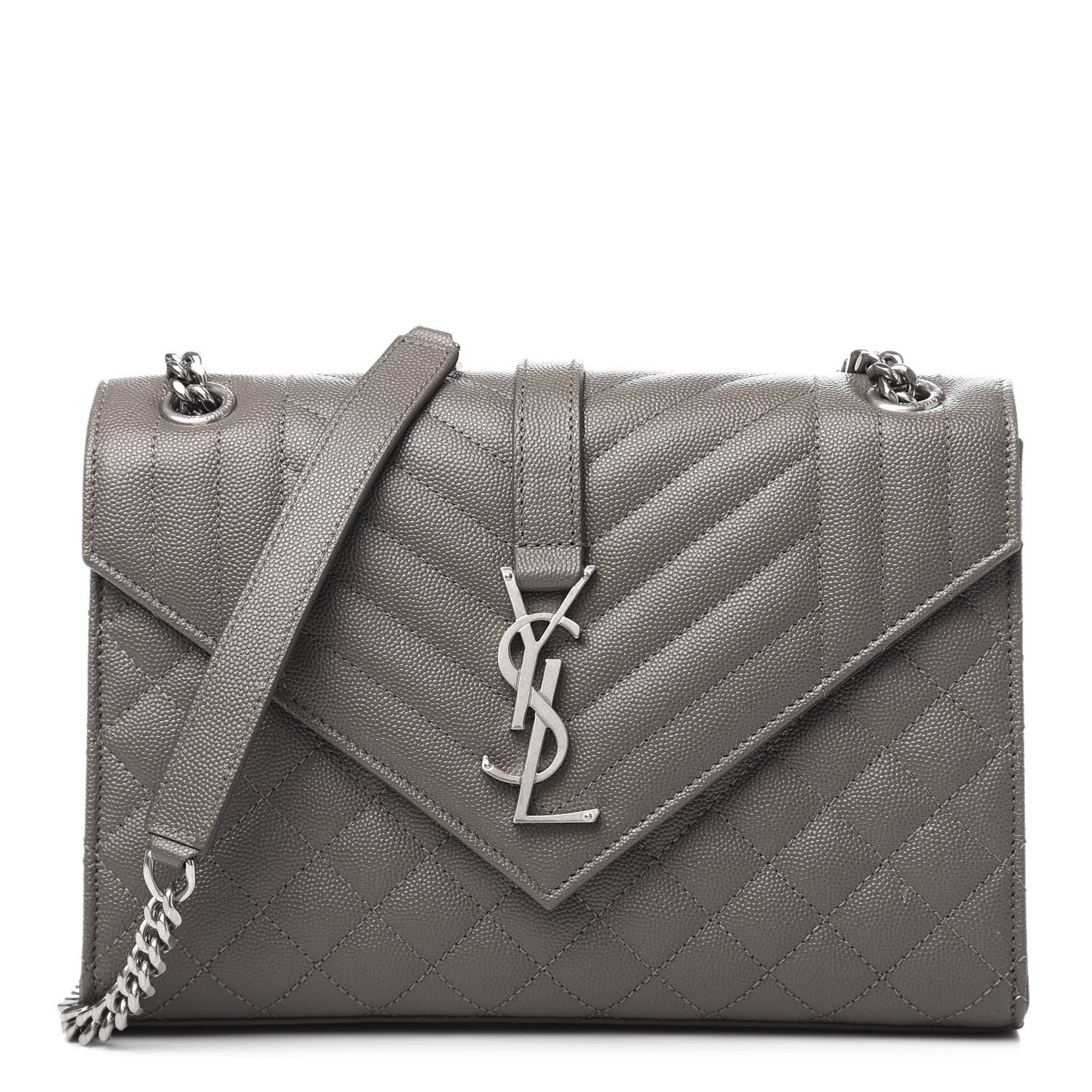 Grain De Poudre Textured Mixed Matelasse Medium Triquilt Monogram Satchel Earth
