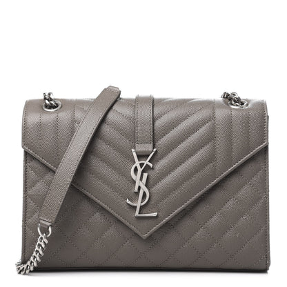 Saint Laurent Grain De Poudre Textured Mixed Matelasse Medium Triquilt Monogram Satchel Earth 1 of 10