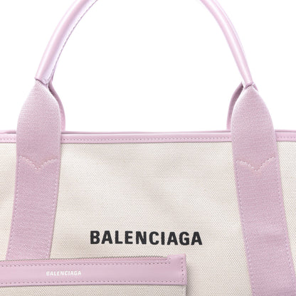Balenciaga Cotton Canvas Satin Calfskin S Navy Cabas Natural Pink 9 of 11
