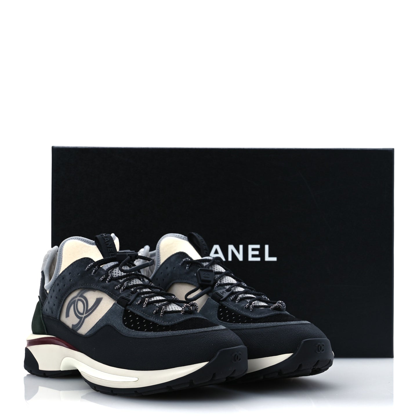 Fabric Suede Calfskin Mesh CC Sneakers 42 Black Dark Grey White Light Grey