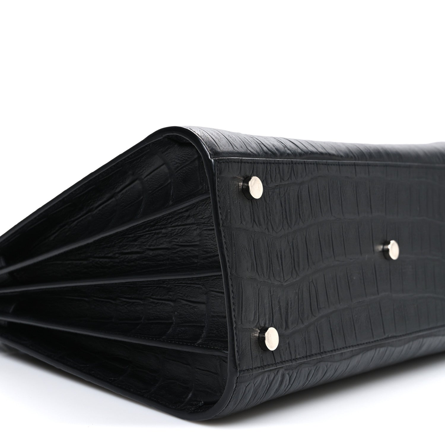 Saint Laurent Calfskin Crocodile Embossed Small Sac de Jour Black 9 of 10