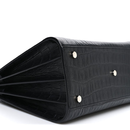 Saint Laurent Calfskin Crocodile Embossed Small Sac de Jour Black 9 of 10