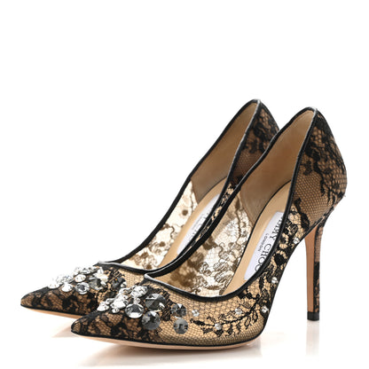 Jimmy Choo Lace Mesh Crystal Lyzo 100 Pumps 36 Black 3 of 11