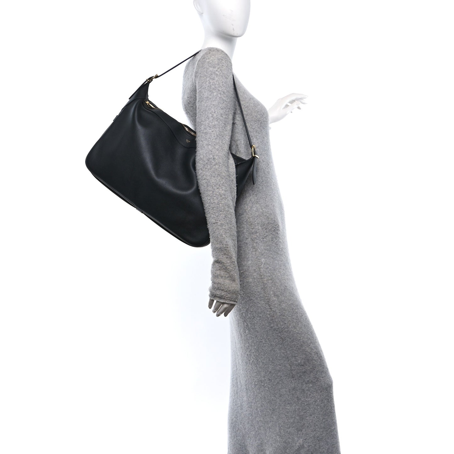 Supple Calfskin Large Romy Shoulder Bag Black