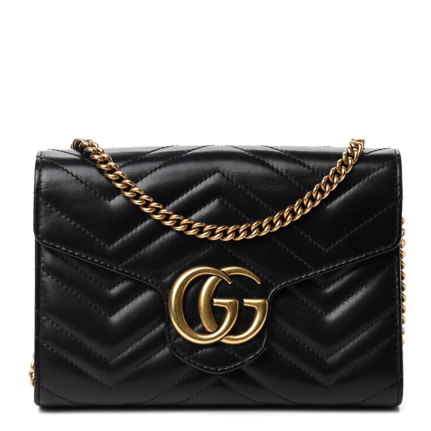 Gucci Calfskin Matelasse GG Marmont Chain Wallet Black 1 of 12