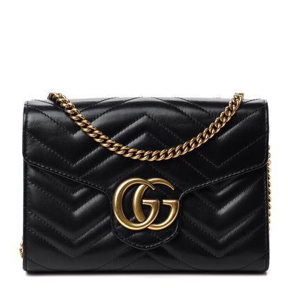 Gucci Calfskin Matelasse GG Marmont Chain Wallet Black 1 of 12