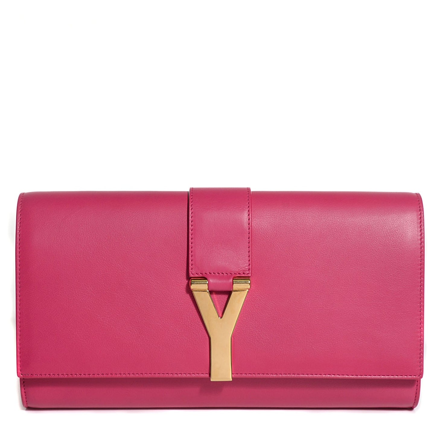 Calfskin Classic Y Ligne Clutch Fuchsia