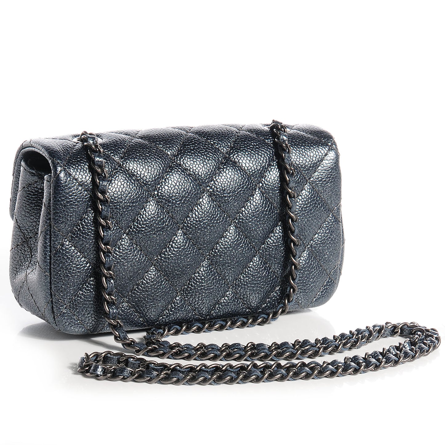 Metallic Caviar Quilted Extra Mini Flap Dark Grey